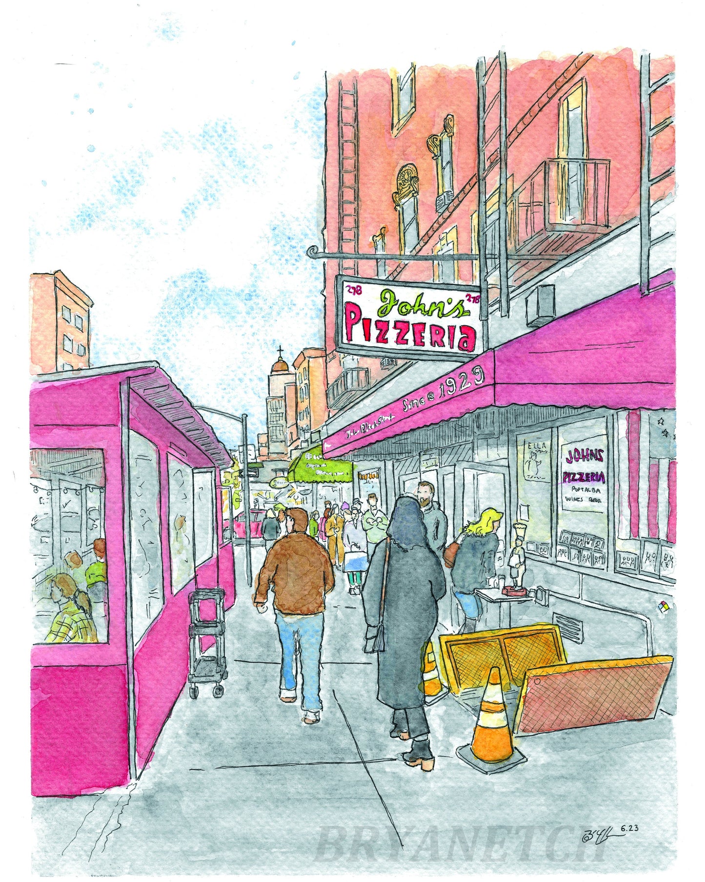 John's of Bleeker Pizzeria - 8x10" Watercolor Pizza Art Print by Bryan Etch