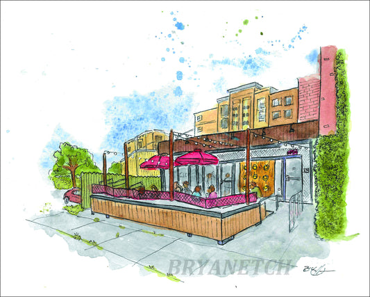 Gypsy Poet Pizza - Houston, Texas - 8x10" Watercolor Pizzeria Art Print by Bryan Etch