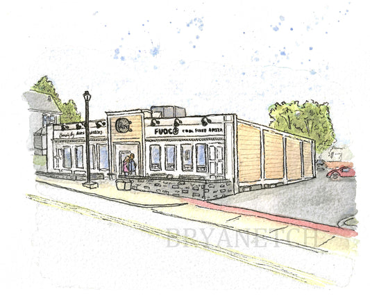 Fuoco Apizza Chesire CT Original Watercolor Painting by Bryan Etch