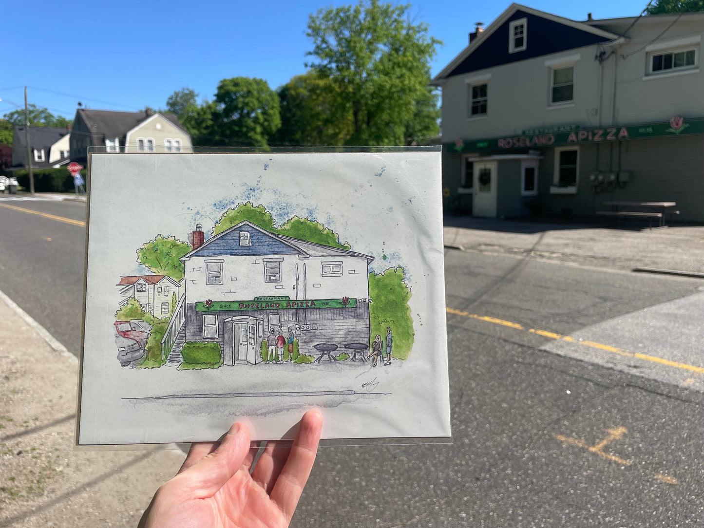 Roseland Apizza Derby CT - 8x10" Watercolor Pizzeria Art Print by Bryan Etch