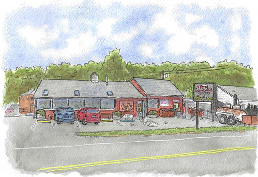 Hoodoo Brown BBQ Ridgefield CT - 8x10"  Watercolor Art Print by Bryan Etch