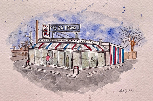 Pizza Town USA Elmwood Park NJ Original Watercolor Art by Bryan Etch - Small (5x7”)