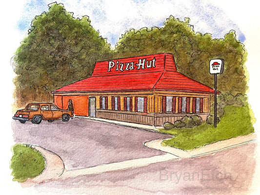 Pizza Hut Watercolor Art Print - 8x10"