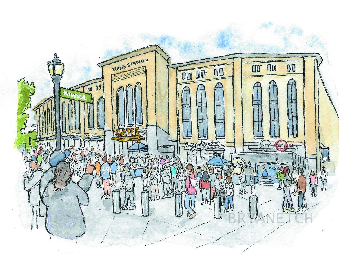 Yankee Stadium Rivera Avenue - 8x10" Watercolor Art Print by Bryan Etch