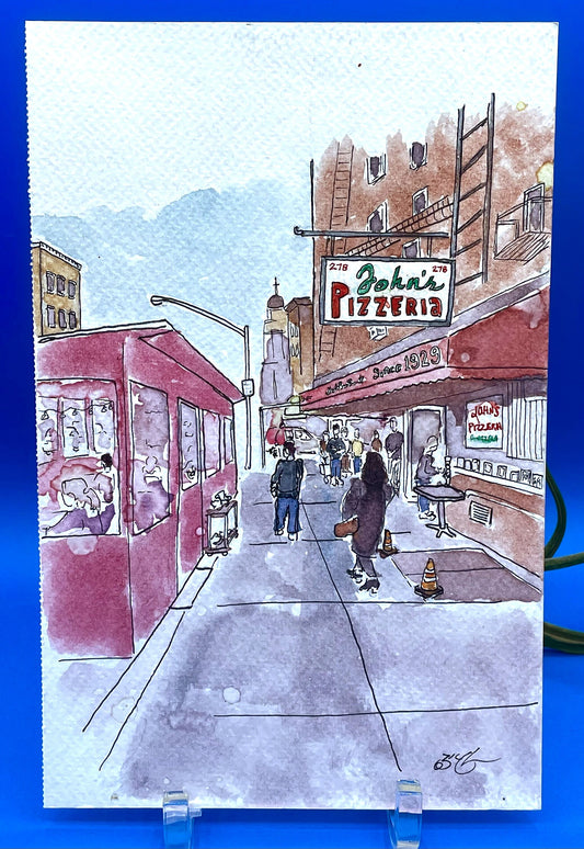 John's of Bleeker Street Pizzeria 2022 - Version 1 - New York City Watercolor Painting - 5.5x8"