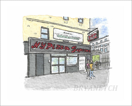 NY Pizza Suprema - 8x10" Watercolor Pizzeria Art Print by Bryan Etch - Famous NYC Slice Shop