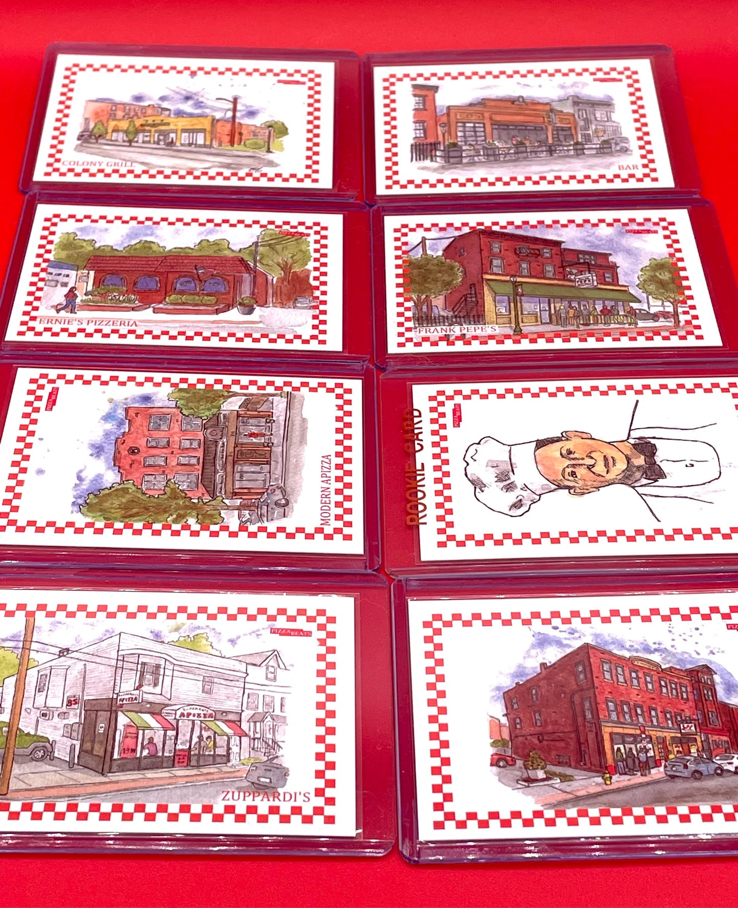 PIZZA BEATS Pizzerias in Watercolor Trading Card Set - Series 1: New Haven Apizza (8 cards)
