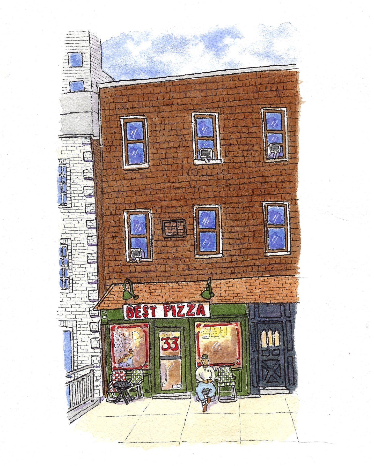 Best Pizza Williamsburg Brooklyn Original Watercolor Painting by Bryan Etch