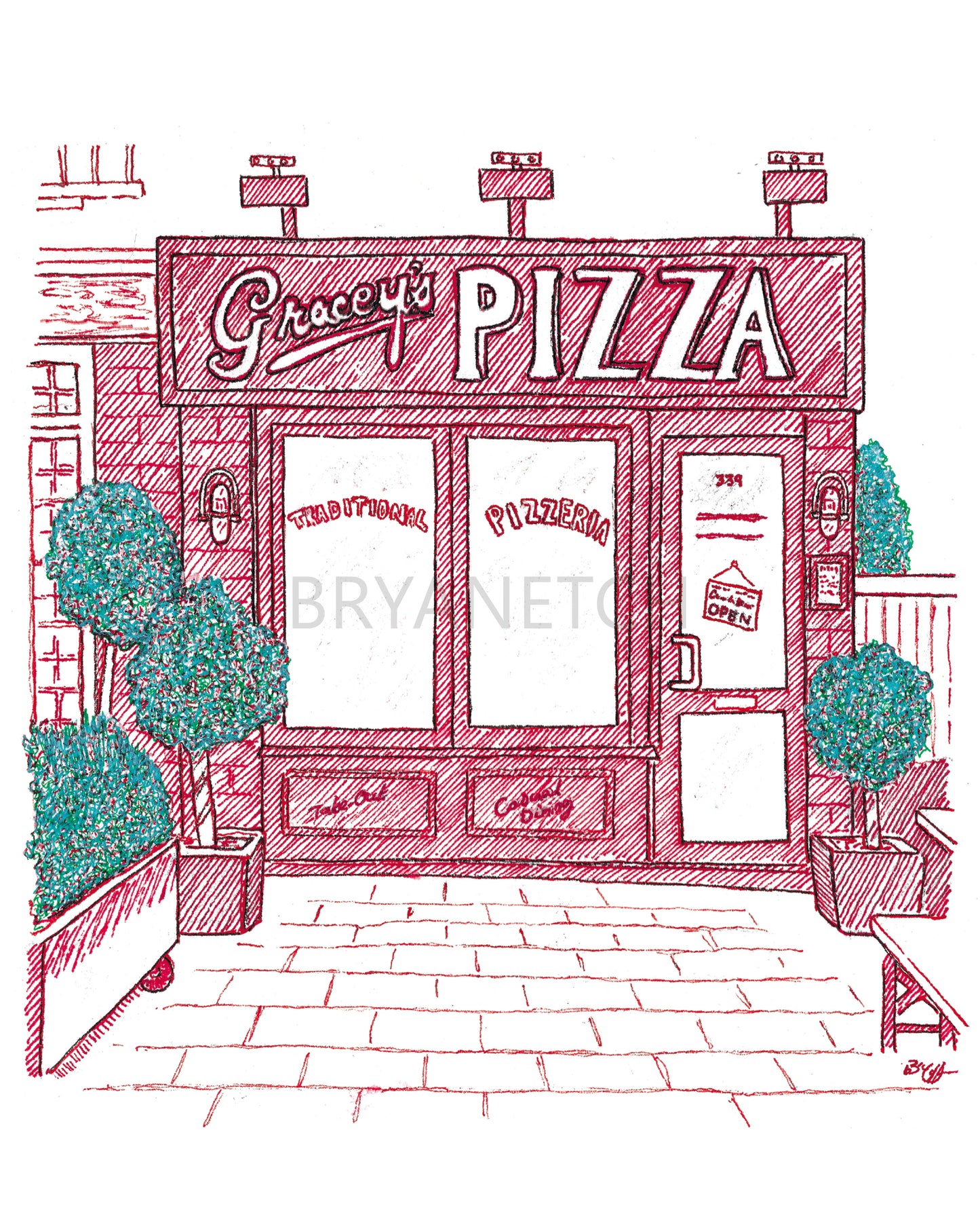 Gracey's Pizza Box Art Print by Bryan Etch