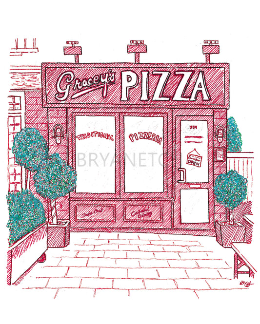 Gracey's Pizza Box Art Print by Bryan Etch
