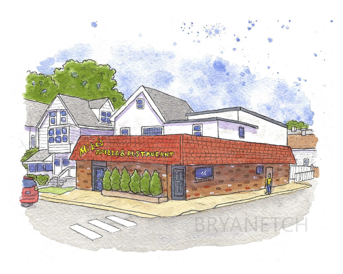 Mike's Apizza - West Haven, CT Watercolor Art Print by Bryan Etch