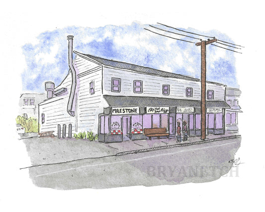 Milestone Wood Fired Pizza Thomaston CT - 8x10" Watercolor Pizzeria Art Print by Bryan Etch