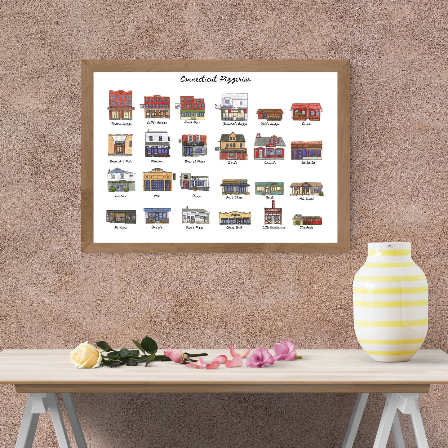 24 Connecticut Pizzeria Storefronts - Watercolor 11x14" Art Print by Bryan Etch