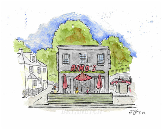 Riko's Pizza Stamford CT - 8x10" Watercolor Pizzeria Art Print by Bryan Etch