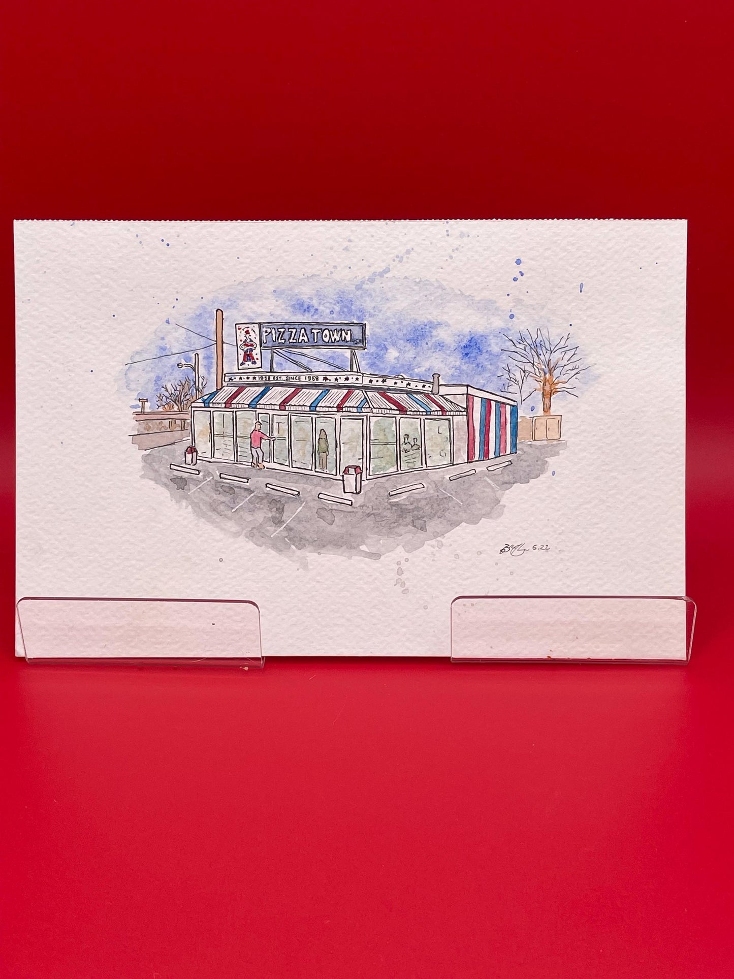 Pizza Town USA Elmwood Park NJ Original Watercolor Art by Bryan Etch - Small (5x7”)