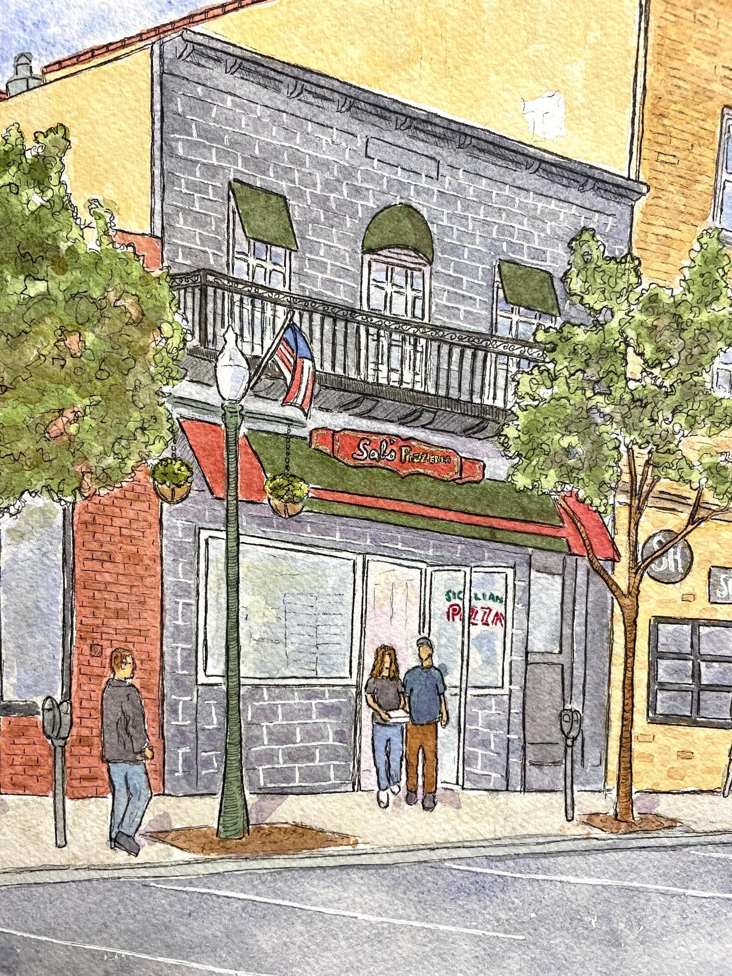 Sal’s Pizzeria, Mamaroneck, NY Watercolor Art Print 8x10”