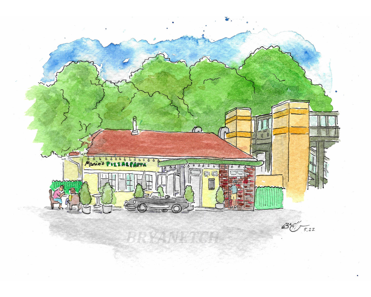 Mario's Pizza & Pasta Mt. Kisco NY Train Station - 8x10" Watercolor Art Print