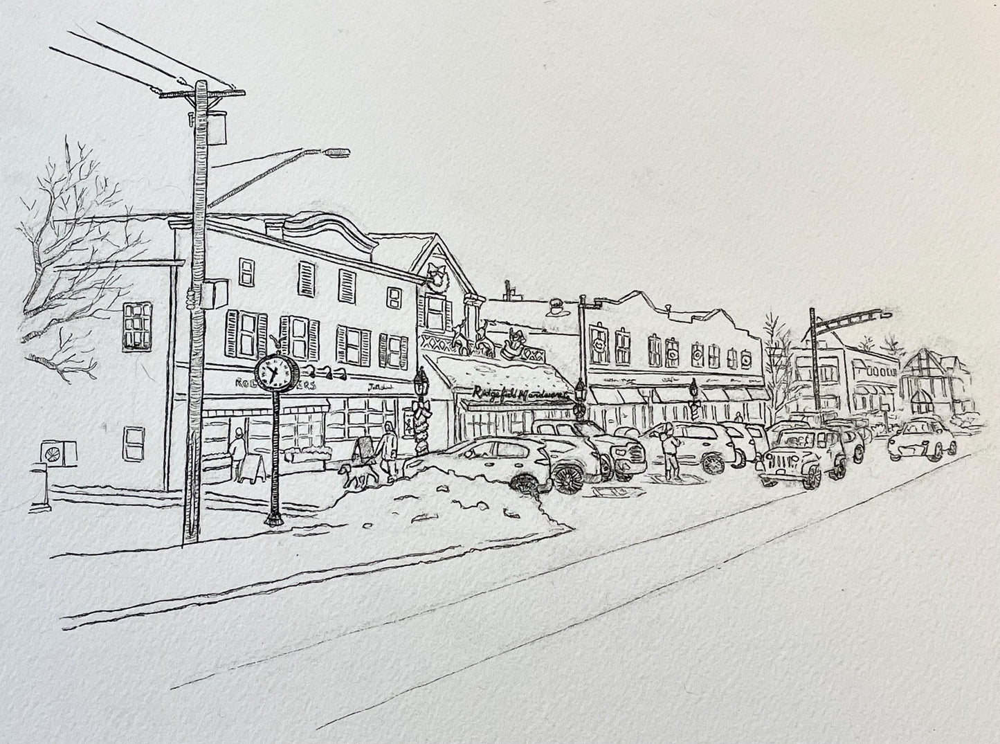 Ridgefield in the Snow - Main Street Ridgefield - 8x10” Print by Bryan Etch