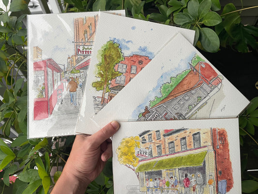 Pizzeria Watercolor Print Set of 4 - 8x10" Prints (Any 4) - Art Prints - NY Pizzerias CT Apizza Jersey Pizza Prints - Choose Your Own