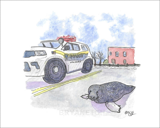 New Haven Baby Seal - 8x10" Watercolor Art Print by Bryan Etch - Chappy the Seal Painting