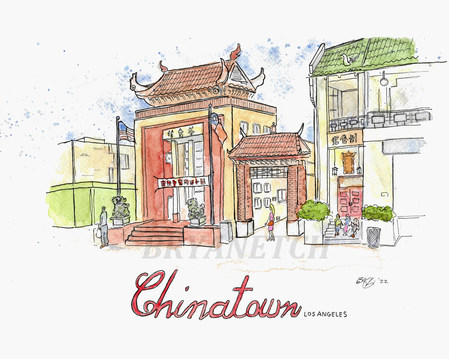 Chinatown Los Angeles Watercolor Print 8x10"