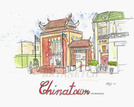 Chinatown Los Angeles Watercolor Print 8x10"