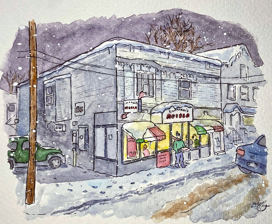Zuppardi's Apizza Winter Watercolor - West Haven, CT - Original Painting