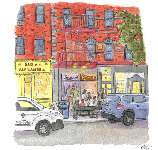 Scarr's Pizza - Manhattan Pizzeria Watercolor Art Print 8x10” by Bryan Etch