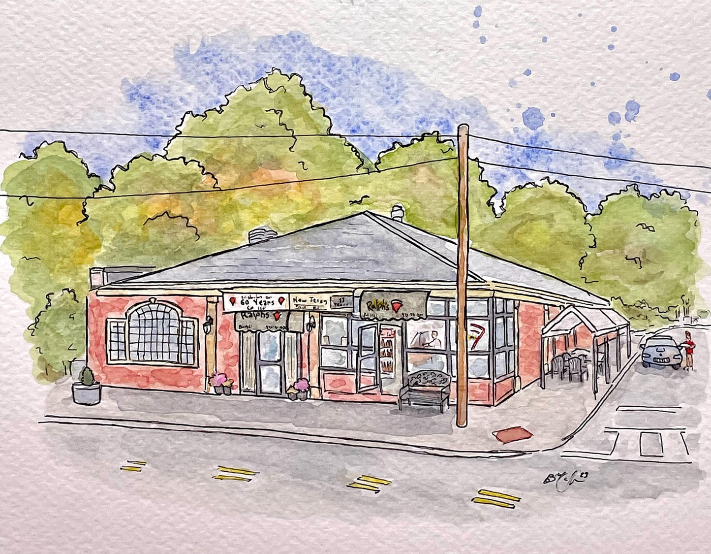 Ralph's Pizzeria Nutley NJ - 8x10" Watercolor Art Print by Bryan Etch