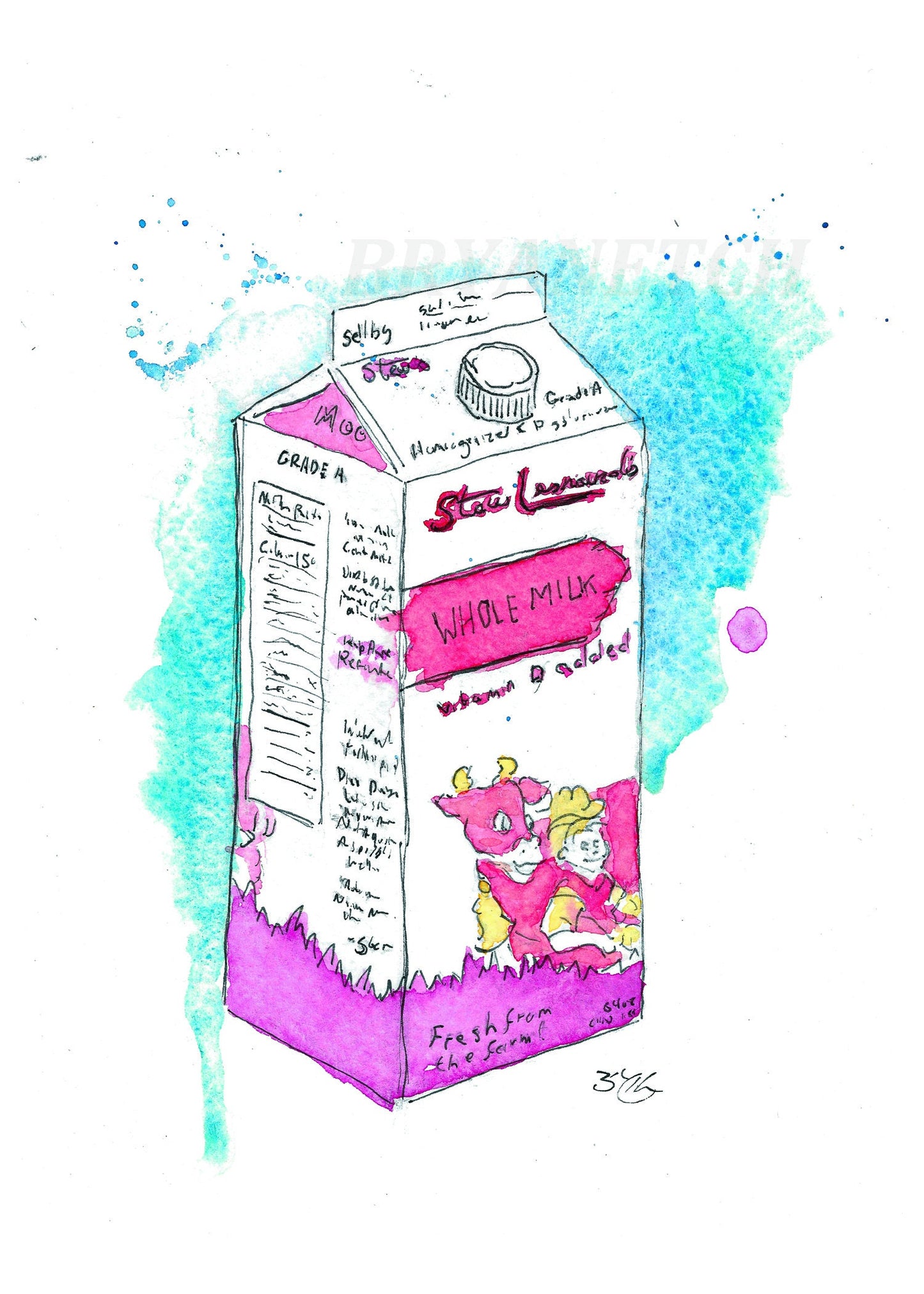 Stew's Milk Carton Watercolor Painting Original Art