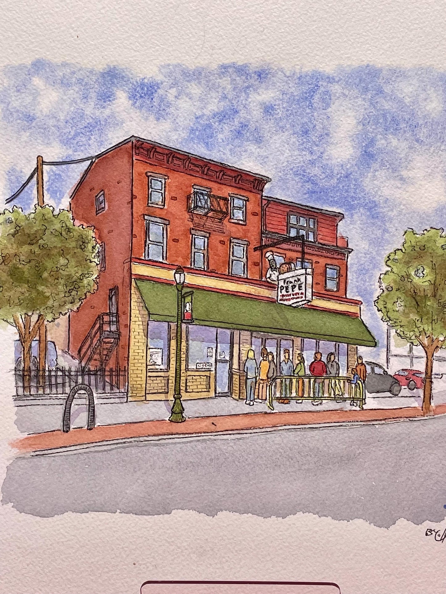 Frank Pepe's Pizzeria Napoletana 2024, New Haven CT Original Watercolor Painting