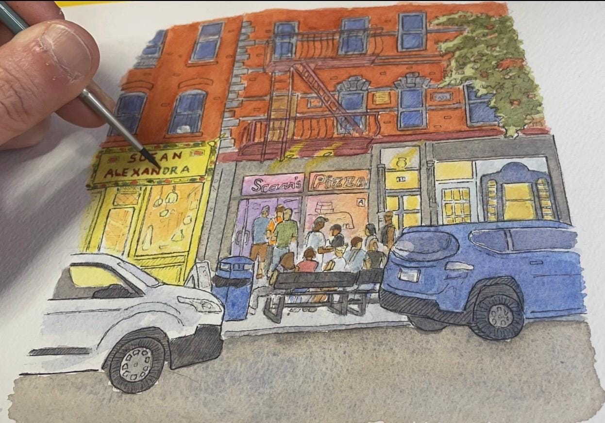 Scarr's Pizza - Manhattan Pizzeria Watercolor Art Print 8x10” by Bryan Etch