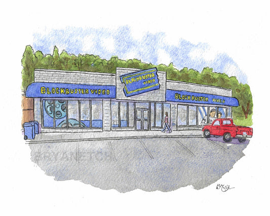 Blockbuster Video Original Watercolor Art - Retro Video Store Painting by Bryan Etch - Owen Sound, Ontario