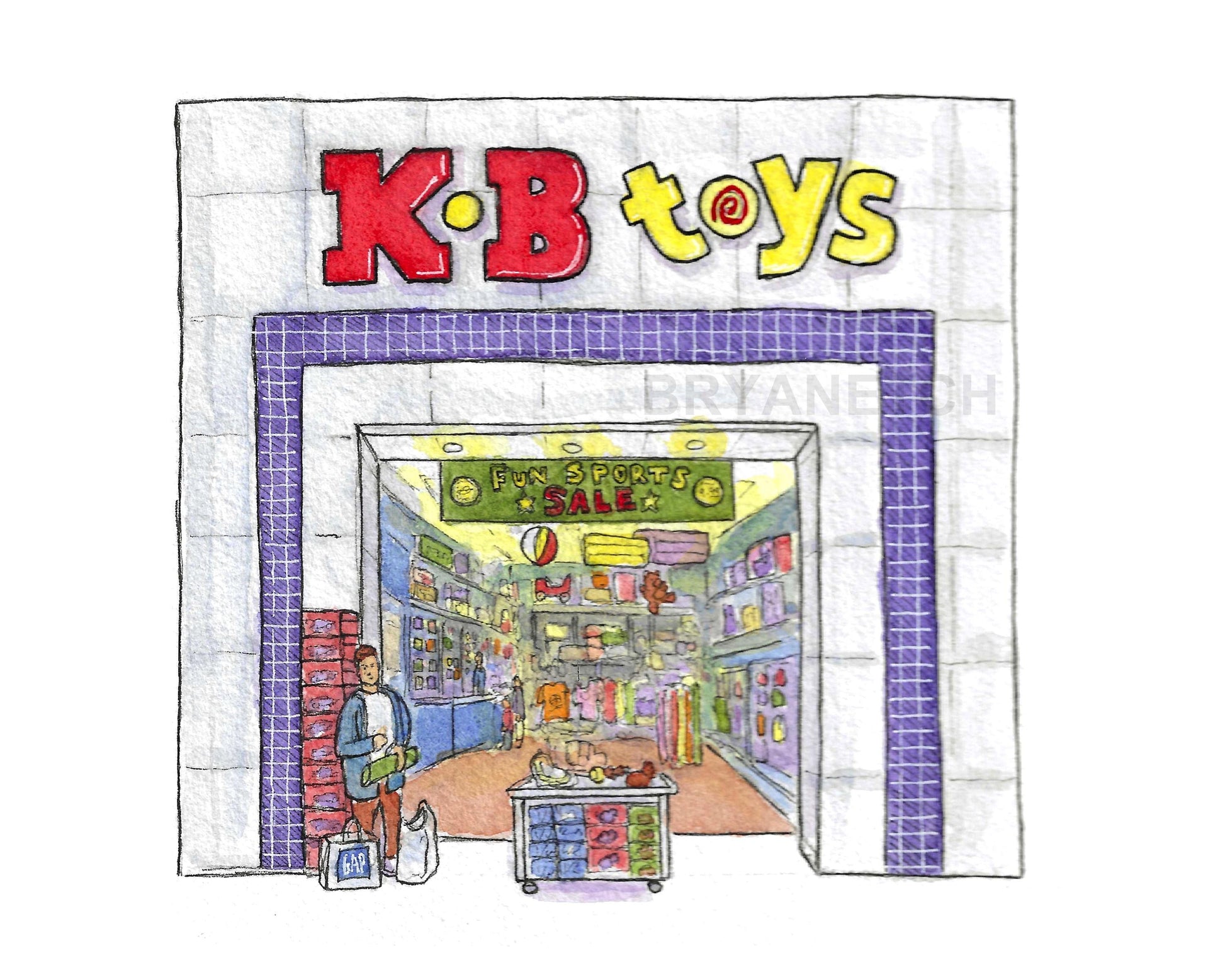 KB Toys- 8x10” Art Print by Bryan Etch - Nostalgic Mall Toy Store KayBee