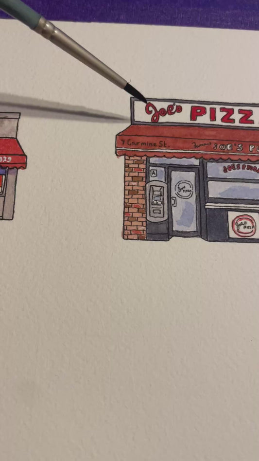 12 Manhattan Pizzeria Storefronts - 11x14" Watercolor Art Print by Bryan Etch