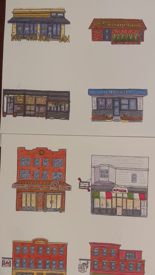 35 Connecticut Pizzeria Storefronts - Watercolor 20x30" Art Print by Bryan Etch